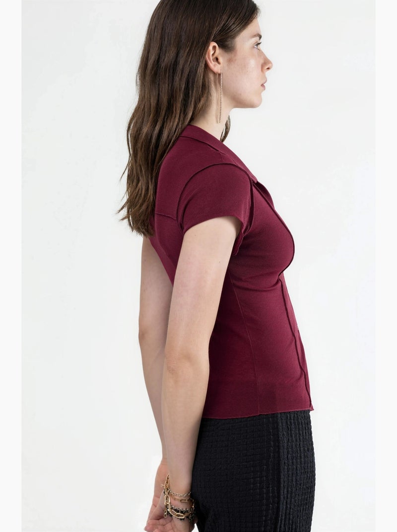 Camicia testurizzata a maniche corte con bottoni busem Rosso bordeaux - Kiabi