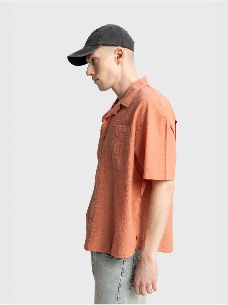 Camicia testurizzata a maniche corte giesto Arancione chiaro - Kiabi