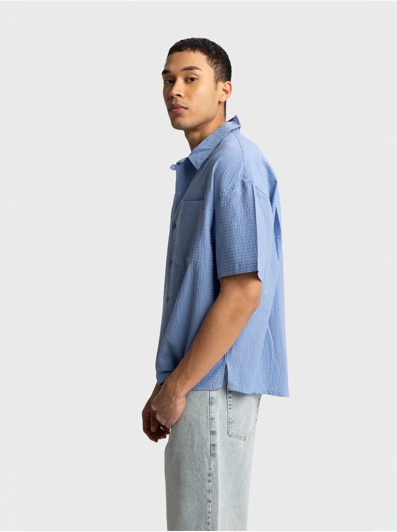 Camicia testurizzata a maniche corte giesto Blu chiaro - Kiabi