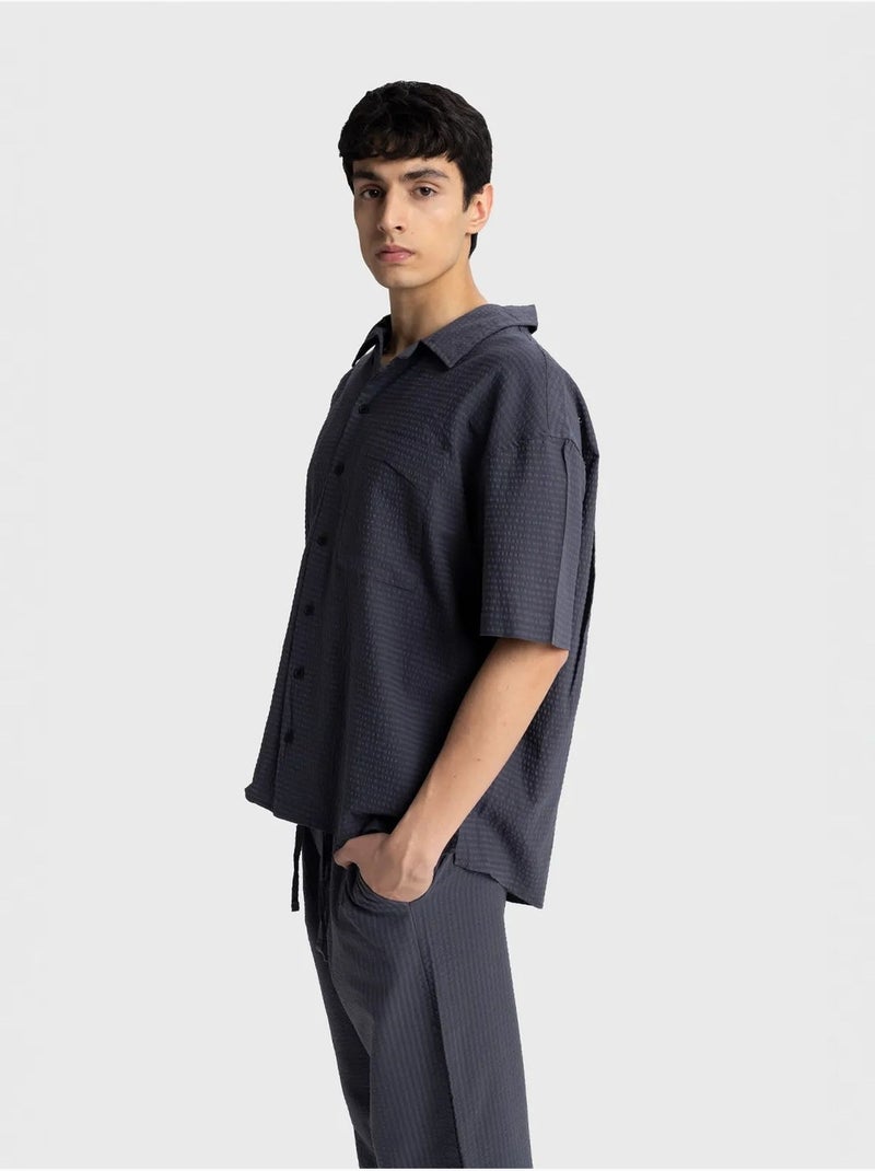 Camicia testurizzata a maniche corte giesto Grigio nero - Kiabi