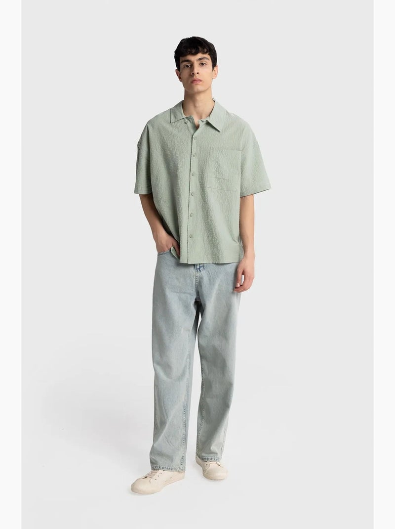 Camicia testurizzata a maniche corte giesto Verde menta - Kiabi