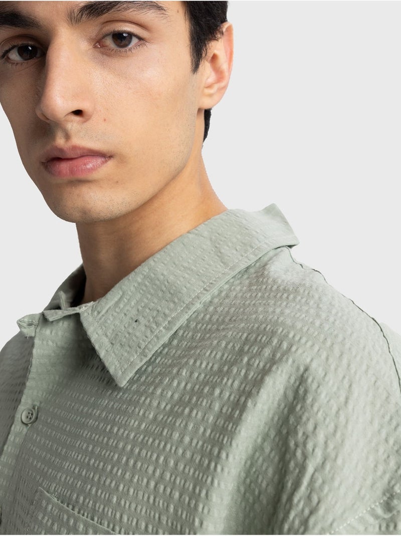 Camicia testurizzata a maniche corte giesto Verde menta - Kiabi