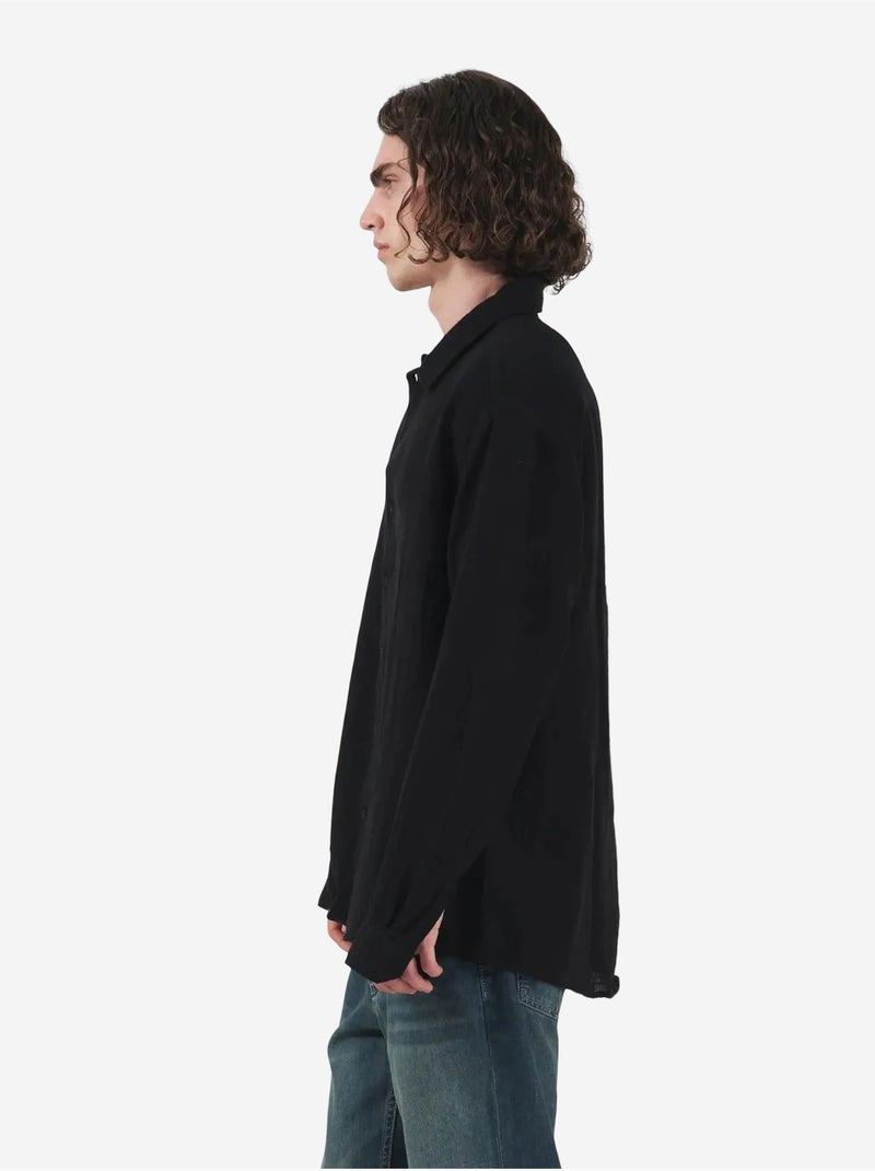 Camicia testurizzata a maniche lunghe con bottoni giesto Nero - Kiabi