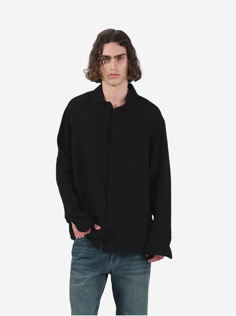Camicia testurizzata a maniche lunghe con bottoni giesto Nero - Kiabi