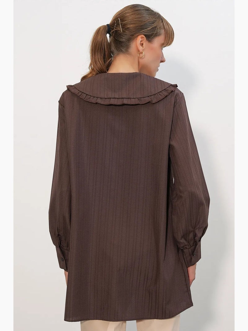 Camicia testurizzata a maniche lunghe con colletto baby bdart Marrone - Kiabi