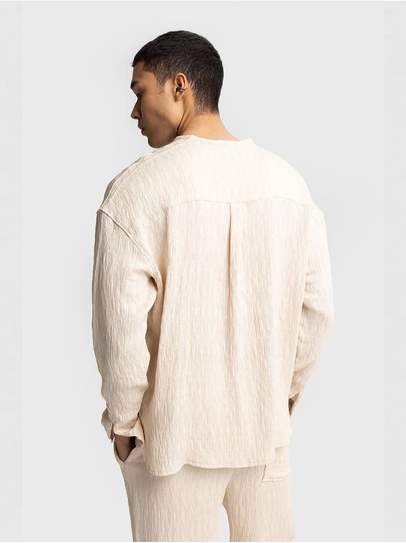Camicia testurizzata a maniche lunghe con girocollo giesto Beige argilla - Kiabi