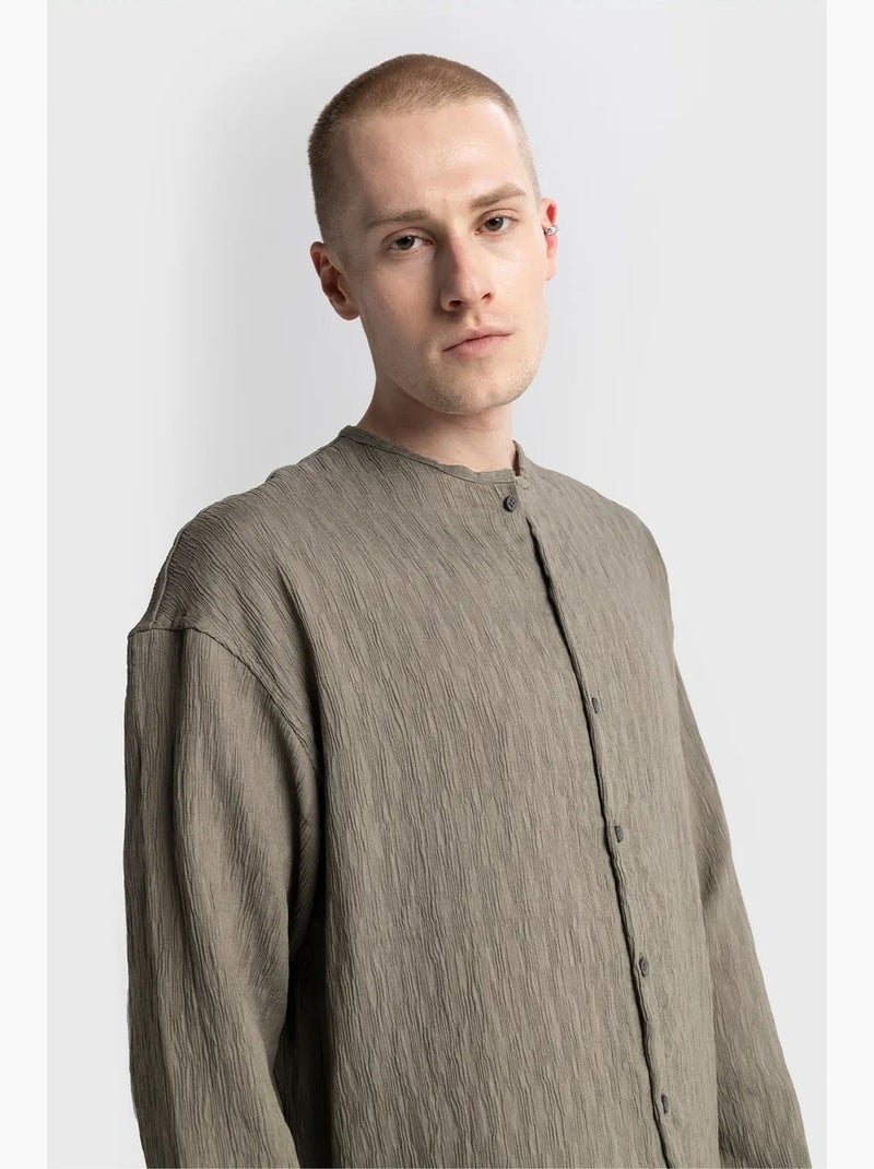 Camicia testurizzata a maniche lunghe con girocollo giesto Cachi - Kiabi