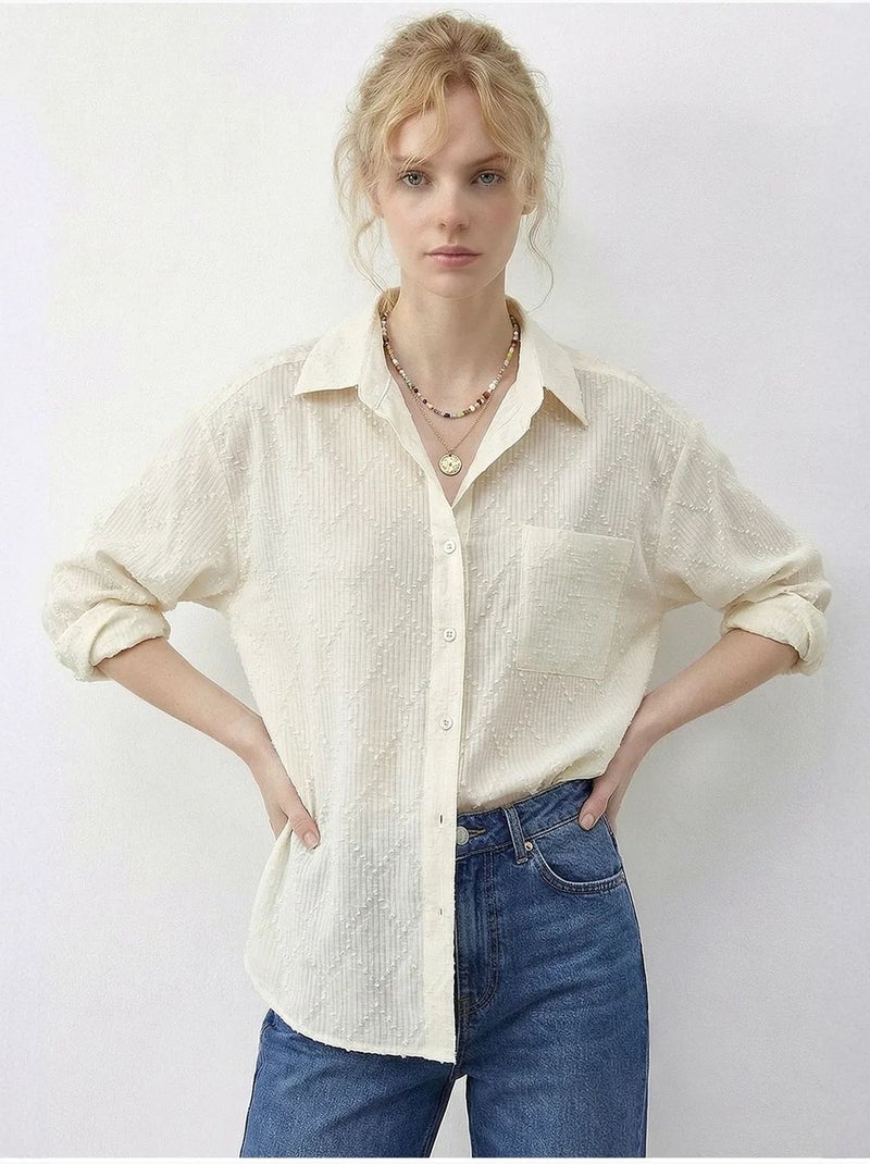 Camicia testurizzata abbottonata con vestibilità rilassata lucci Crema - Kiabi