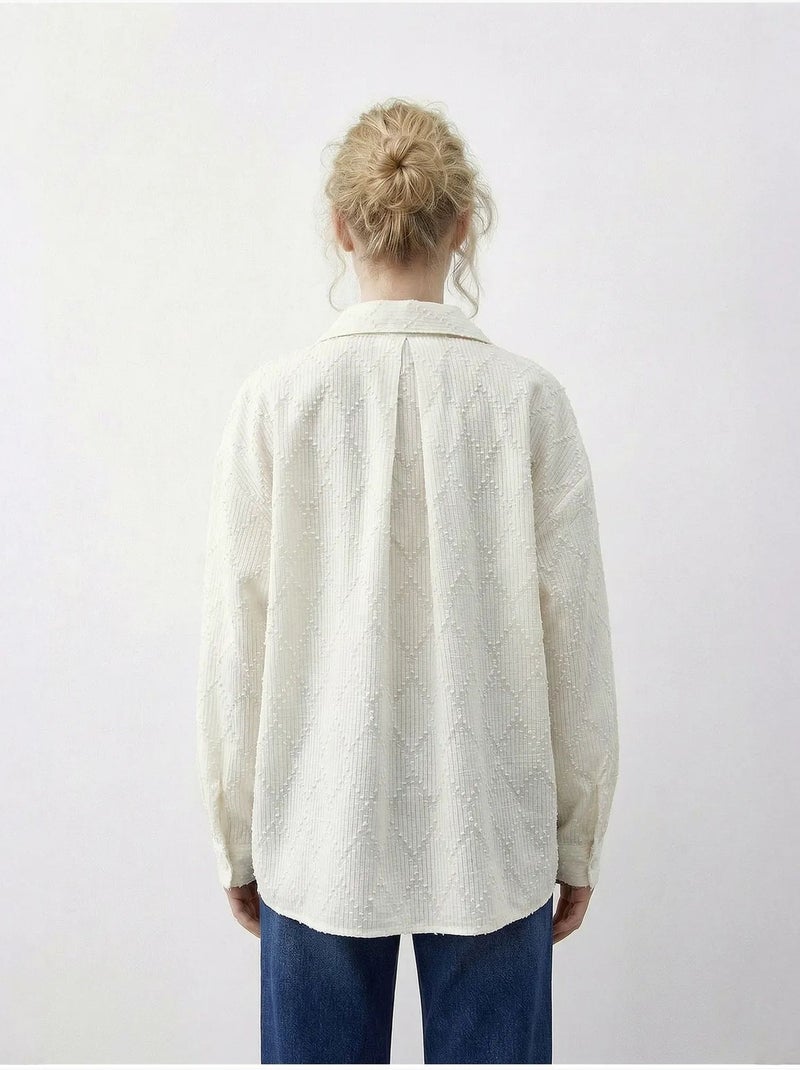 Camicia testurizzata abbottonata con vestibilità rilassata lucci Crema - Kiabi