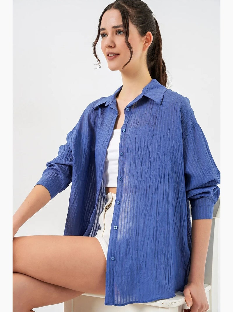 Camicia testurizzata con bottoni e maniche lunghe bdart Blu cobalto - Kiabi