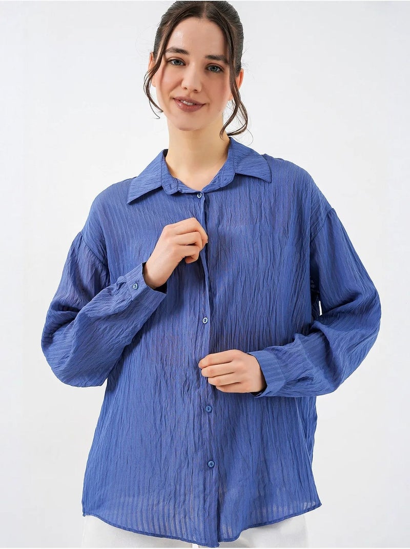 Camicia testurizzata con bottoni e maniche lunghe bdart Blu cobalto - Kiabi