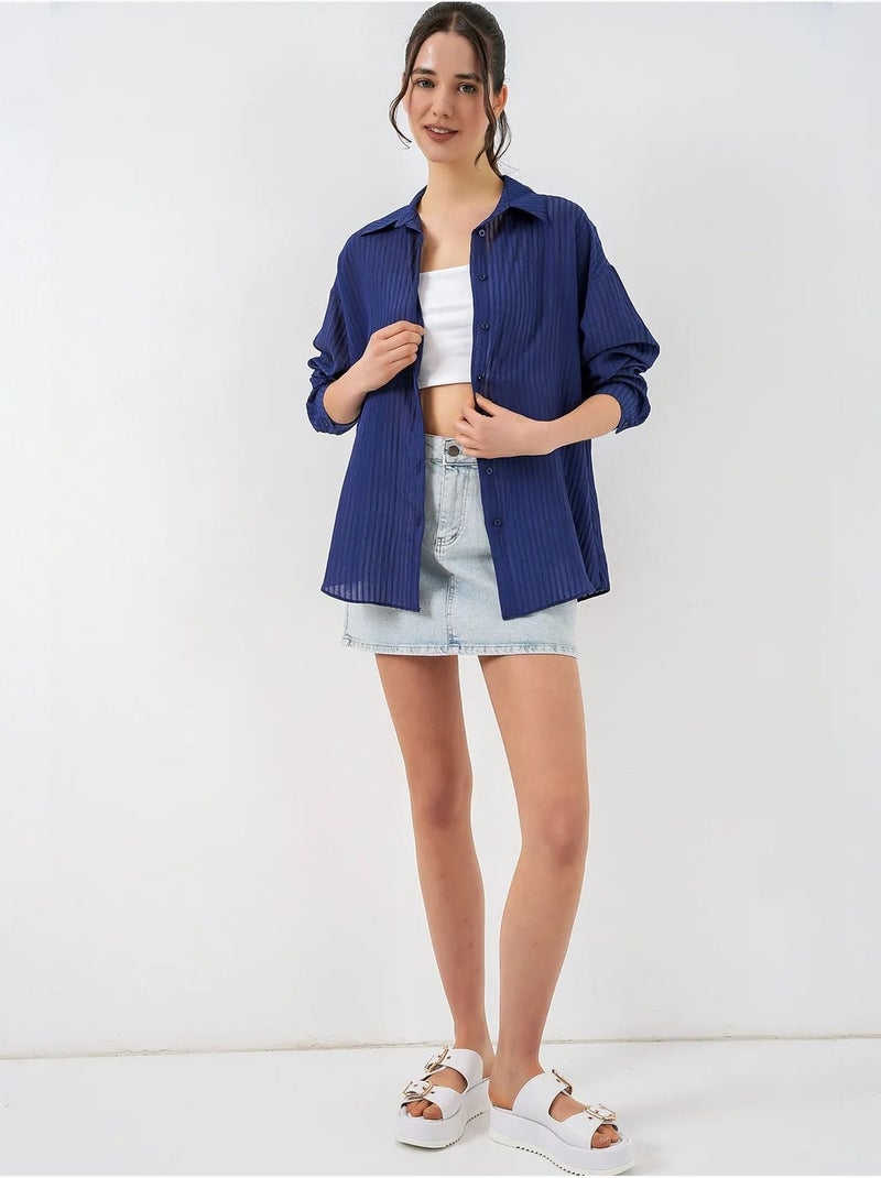 Camicia testurizzata con bottoni e maniche lunghe bdart Blu marino - Kiabi