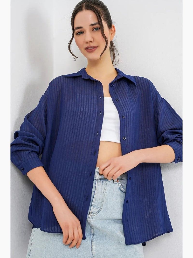 Camicia testurizzata con bottoni e maniche lunghe bdart Blu marino - Kiabi