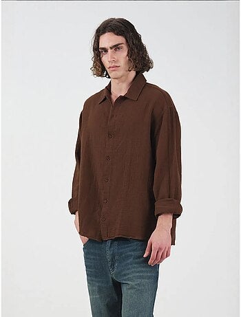 Camicia testurizzata in tessuto a maniche lunghe con bottoni giesto