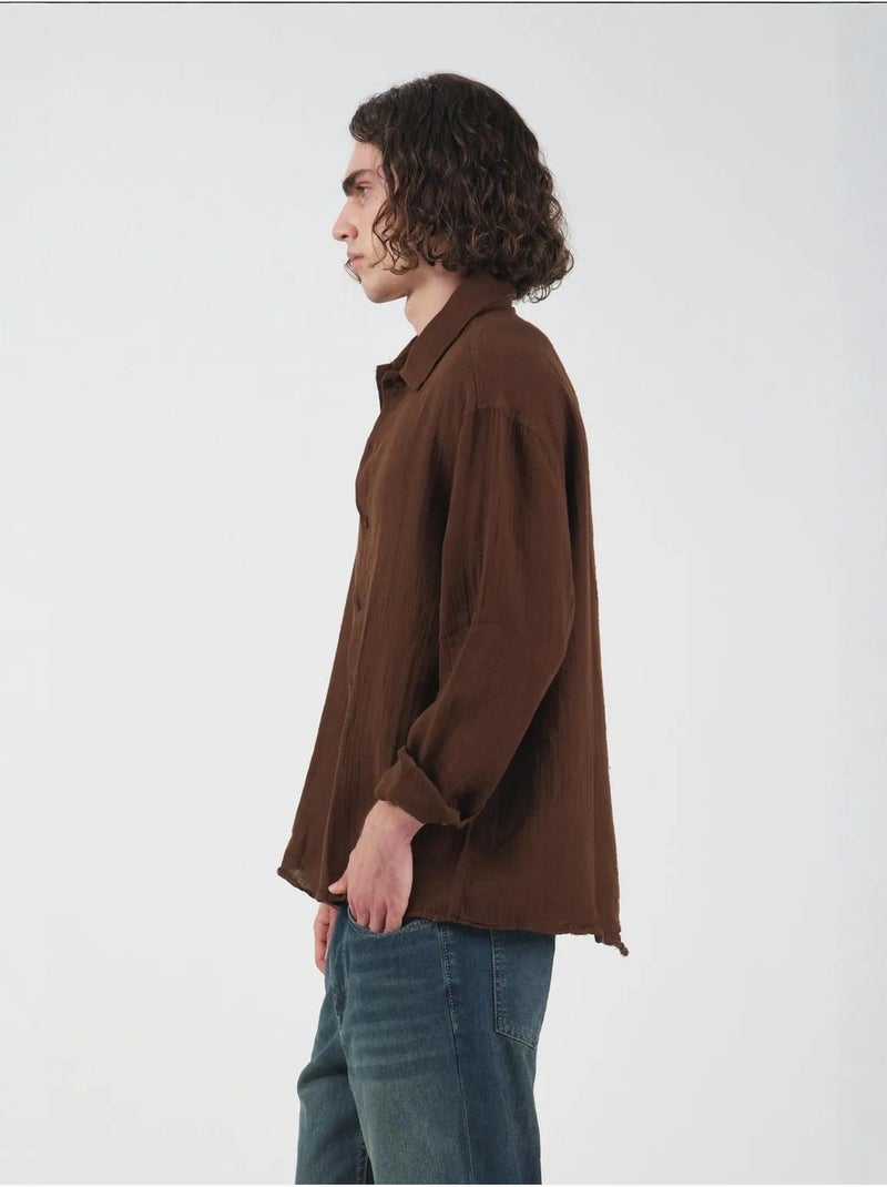 Camicia testurizzata in tessuto a maniche lunghe con bottoni giesto Marrone - Kiabi