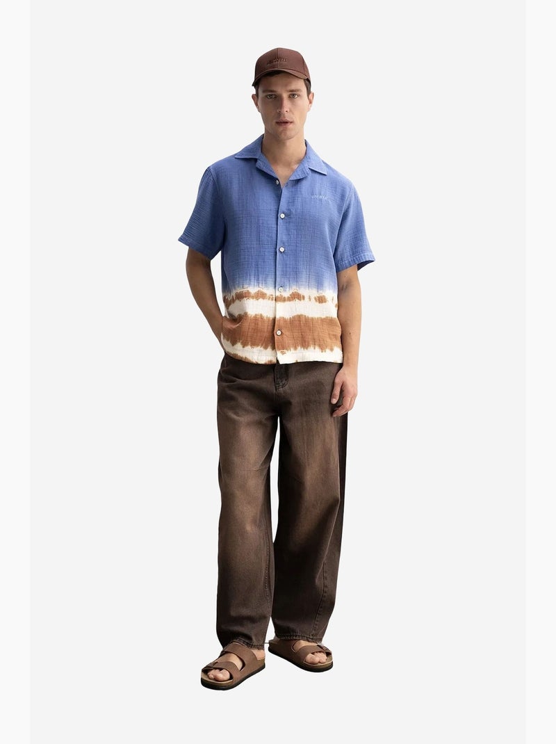 Camicia tie-dye a maniche corte con bottoni giesto Blu chiaro - Kiabi