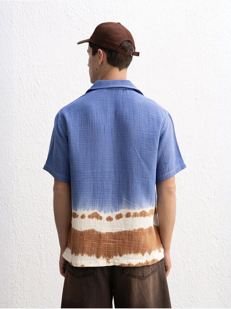 Camicia tie-dye a maniche corte con bottoni giesto Blu chiaro - Kiabi
