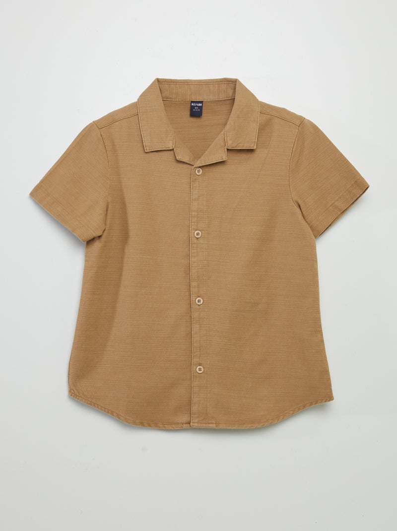 Camicia tinta unita a maniche corte BEIGE - Kiabi