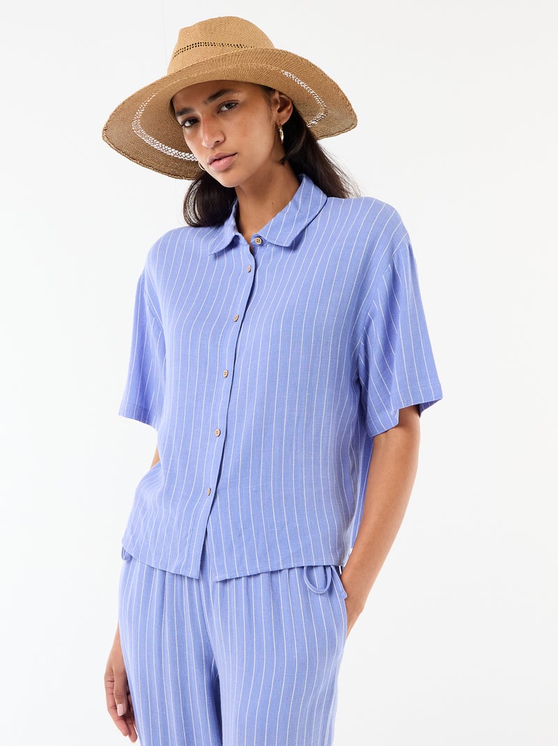 Camicia tinta unita a maniche corte Blu - Kiabi