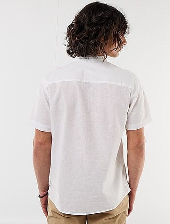 Camicia tinta unita a maniche corte e collo alla coreana in misto lino