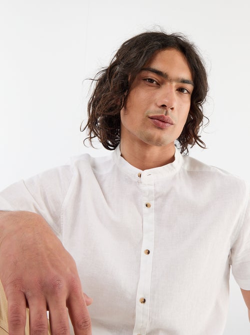 Camicia tinta unita a maniche corte e collo alla coreana in misto lino - Kiabi