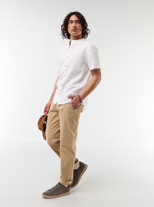 Camicia tinta unita a maniche corte e collo alla coreana in misto lino - Kiabi