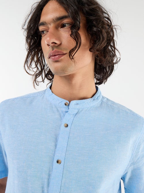 Camicia tinta unita a maniche corte e collo alla coreana in misto lino - Kiabi