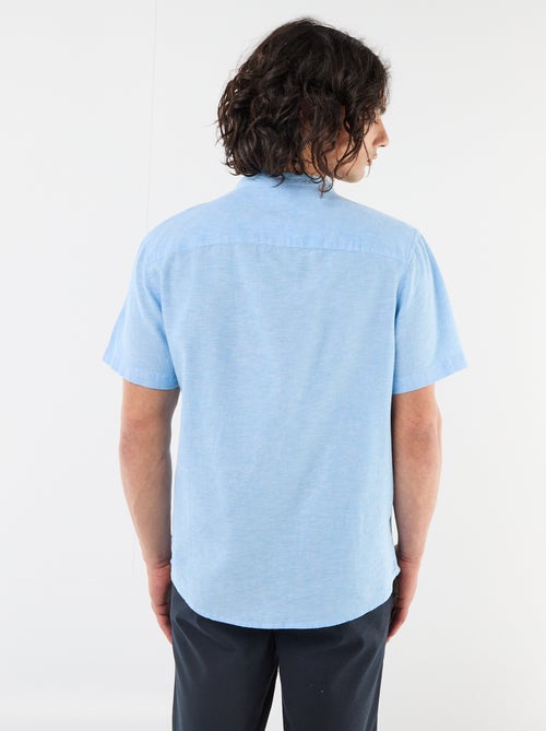 Camicia tinta unita a maniche corte e collo alla coreana in misto lino - Kiabi