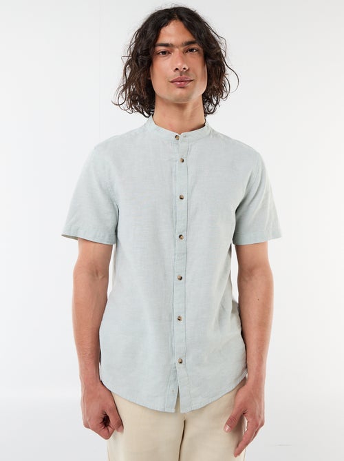 Camicia tinta unita a maniche corte e collo alla coreana in misto lino - Kiabi