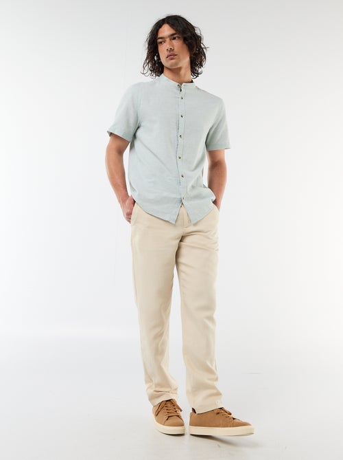 Camicia tinta unita a maniche corte e collo alla coreana in misto lino - Kiabi