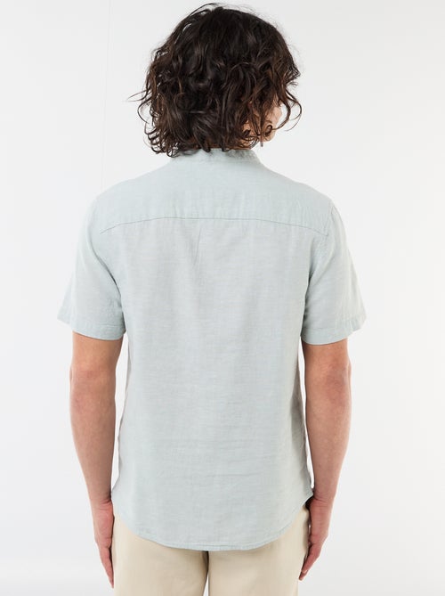 Camicia tinta unita a maniche corte e collo alla coreana in misto lino - Kiabi