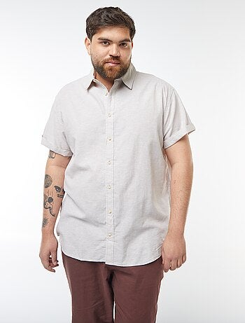 Camicia tinta unita a maniche corte in misto lino