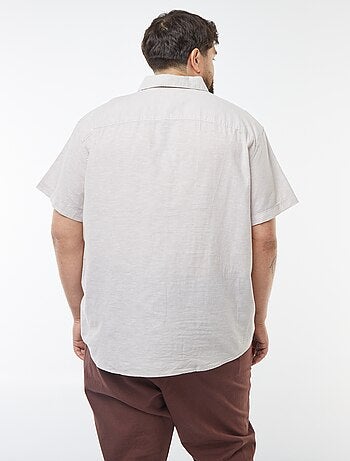 Camicia tinta unita a maniche corte in misto lino