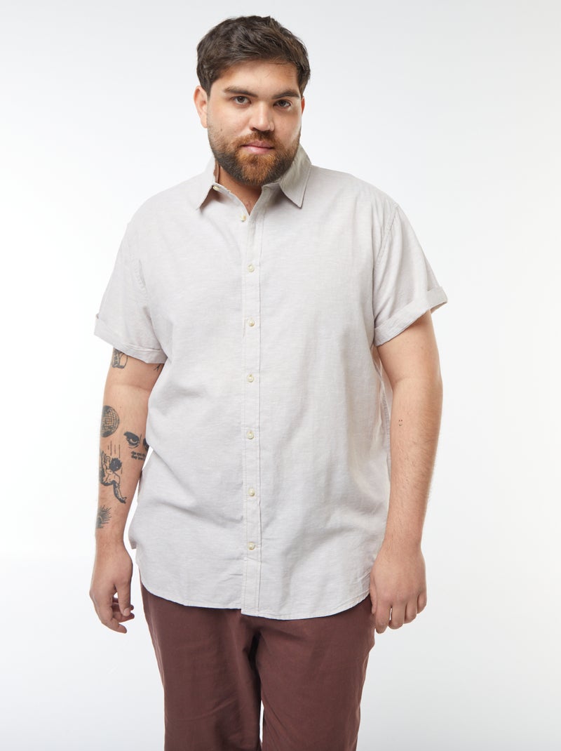 Camicia tinta unita a maniche corte in misto lino BEIGE - Kiabi