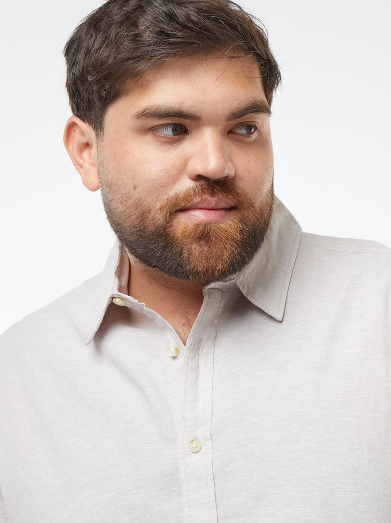 Camicia tinta unita a maniche corte in misto lino BEIGE - Kiabi