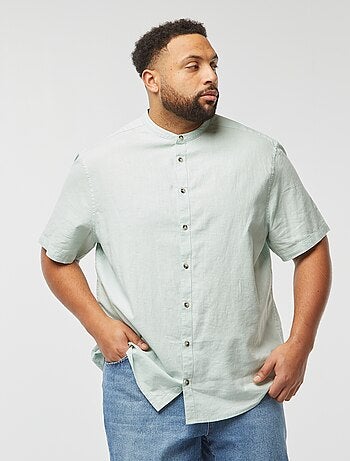 Camicia tinta unita a maniche corte in misto lino
