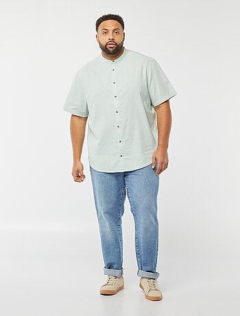 Camicia tinta unita a maniche corte in misto lino