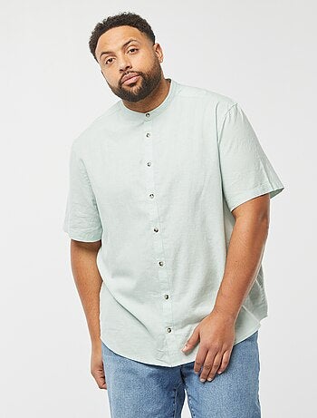 Camicia tinta unita a maniche corte in misto lino
