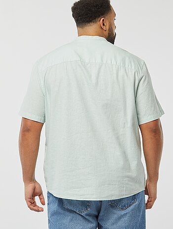 Camicia tinta unita a maniche corte in misto lino