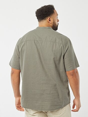 Camicia tinta unita a maniche corte in misto lino