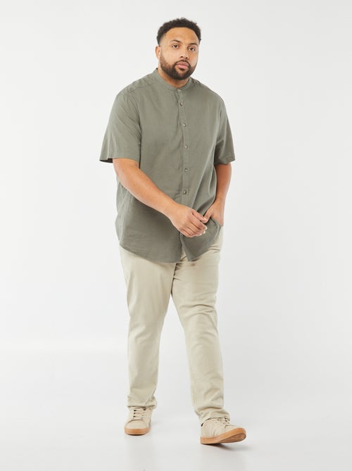 Camicia tinta unita a maniche corte in misto lino - Kiabi