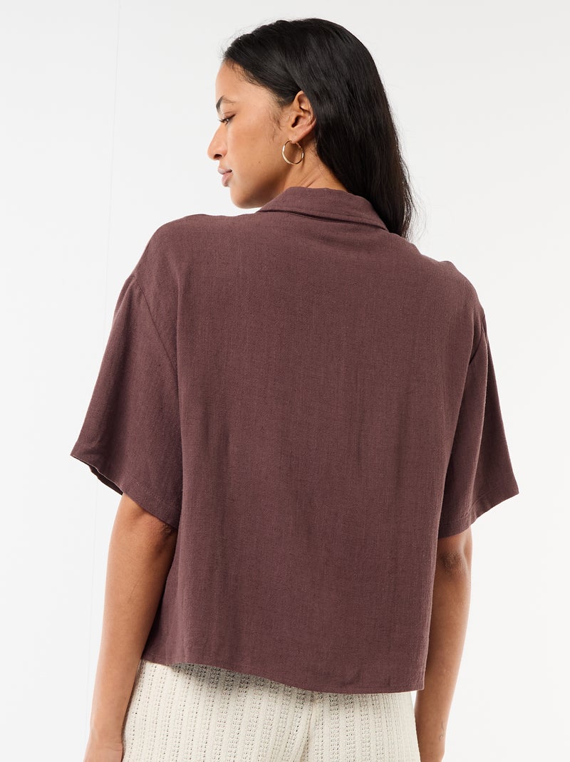Camicia tinta unita a maniche corte Marrone - Kiabi