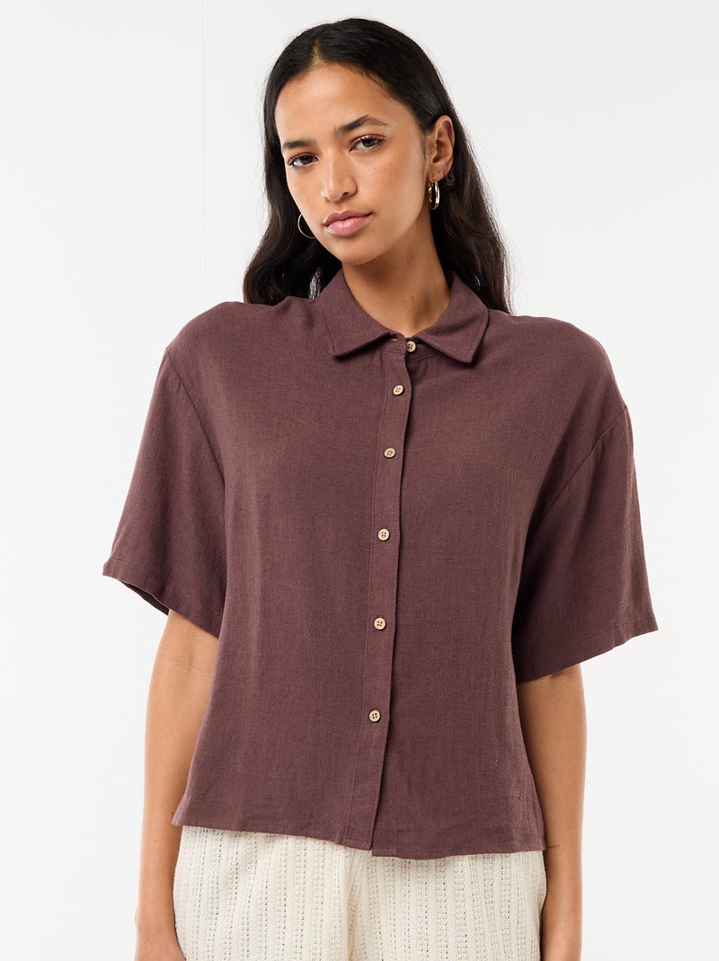 Camicia tinta unita a maniche corte Marrone - Kiabi