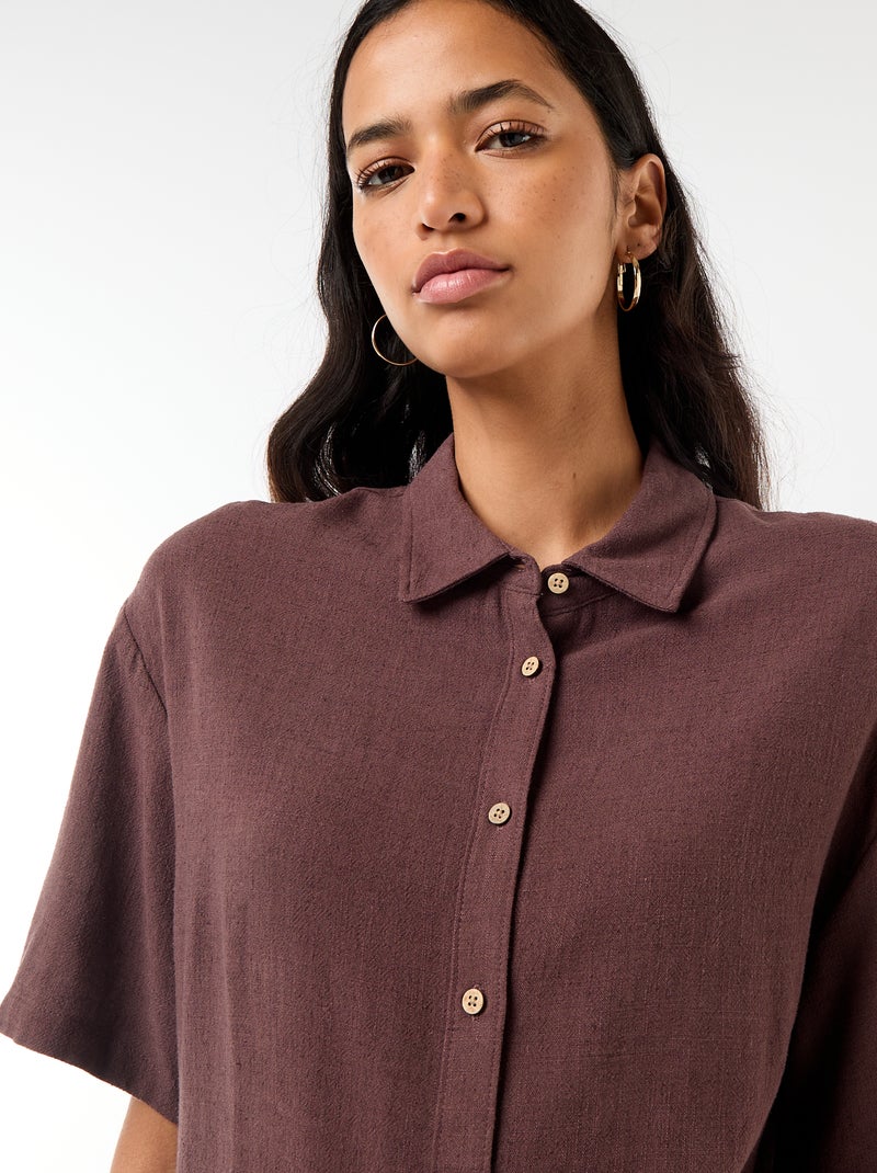 Camicia tinta unita a maniche corte Marrone - Kiabi