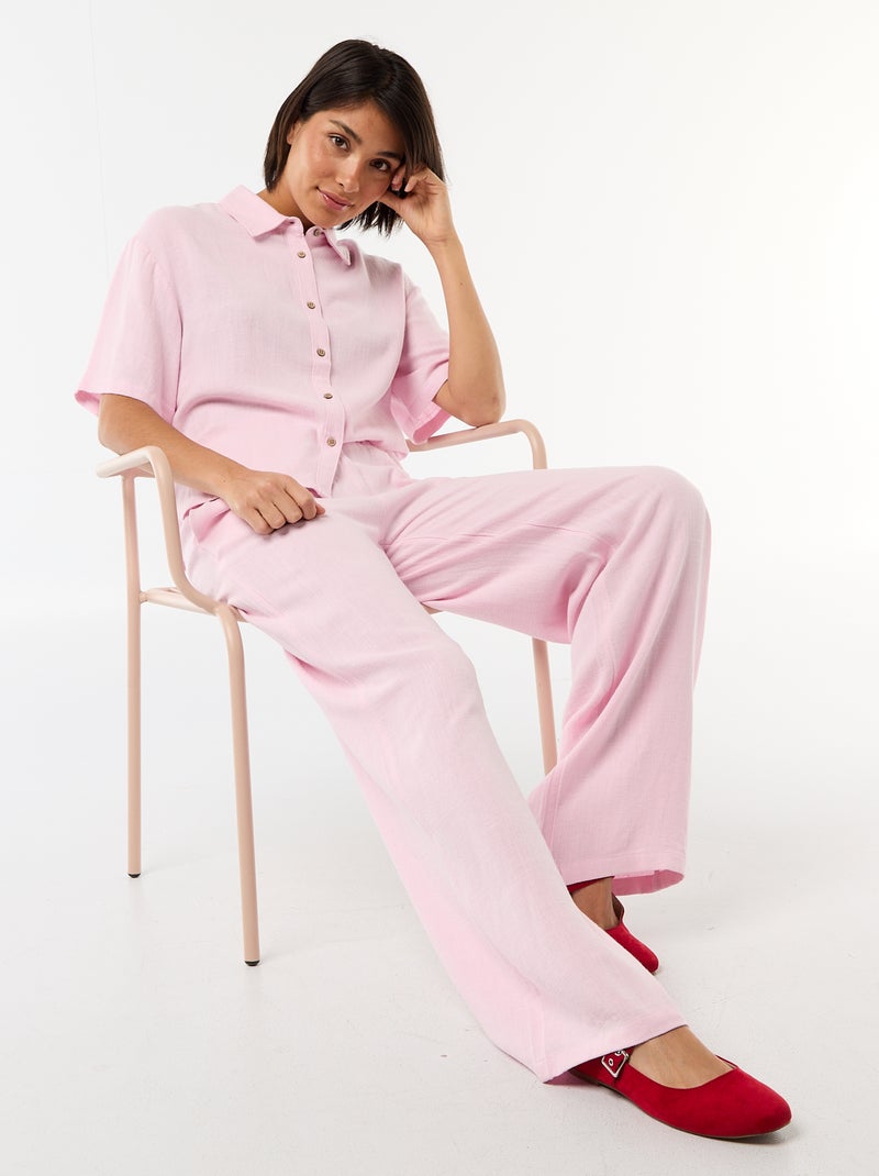 Camicia tinta unita a maniche corte Rosa - Kiabi