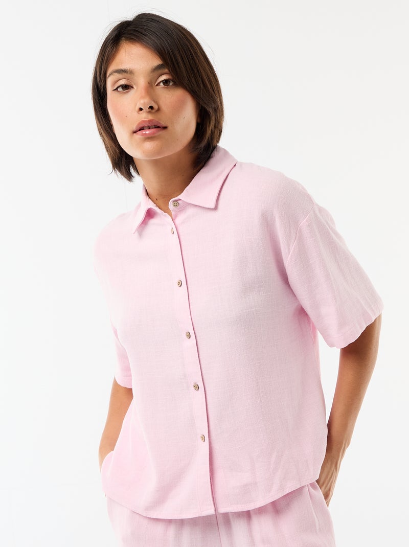 Camicia tinta unita a maniche corte Rosa - Kiabi