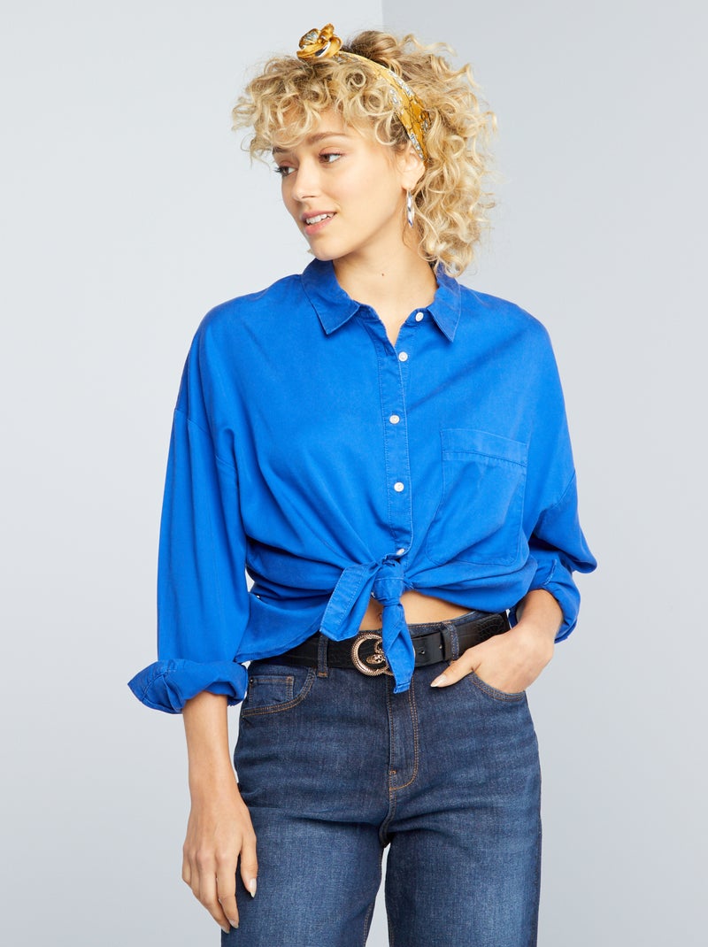Camicia tinta unita a maniche lunghe blu - Kiabi