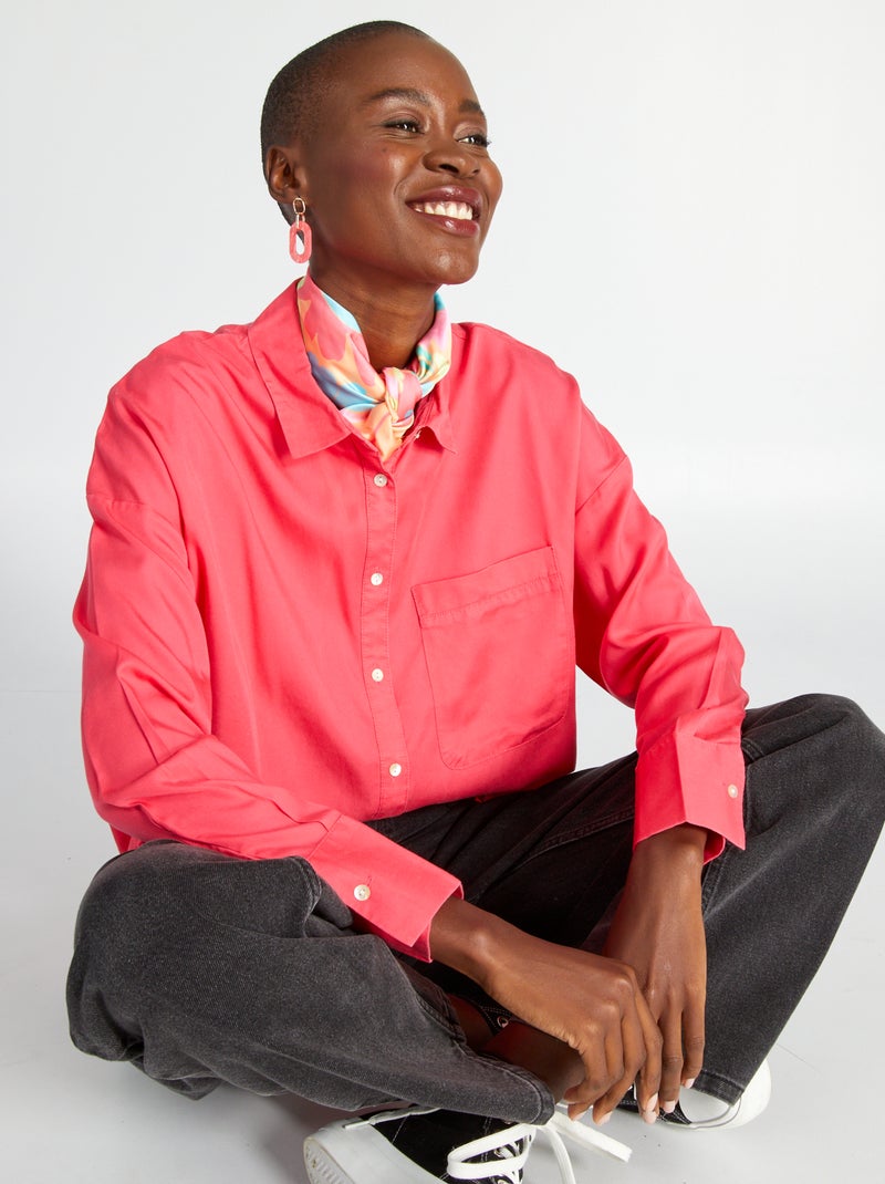 Camicia tinta unita a maniche lunghe Rosa - Kiabi