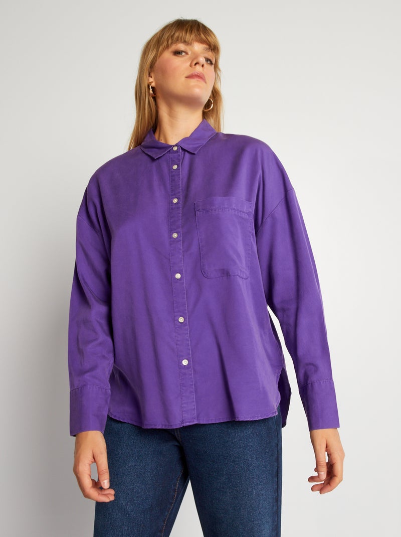 Camicia tinta unita a maniche lunghe Viola - Kiabi
