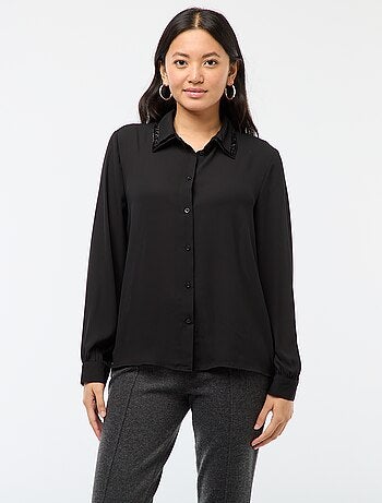 Camicia tinta unita con colletto paillettato